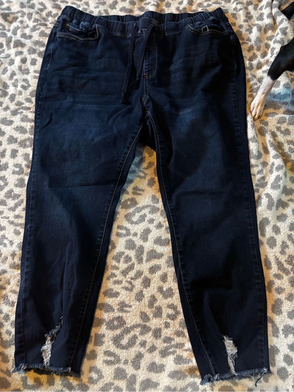 Royalty For Me Women's Straight Leg Jeans in Dark Indigo with Distressed Hem
